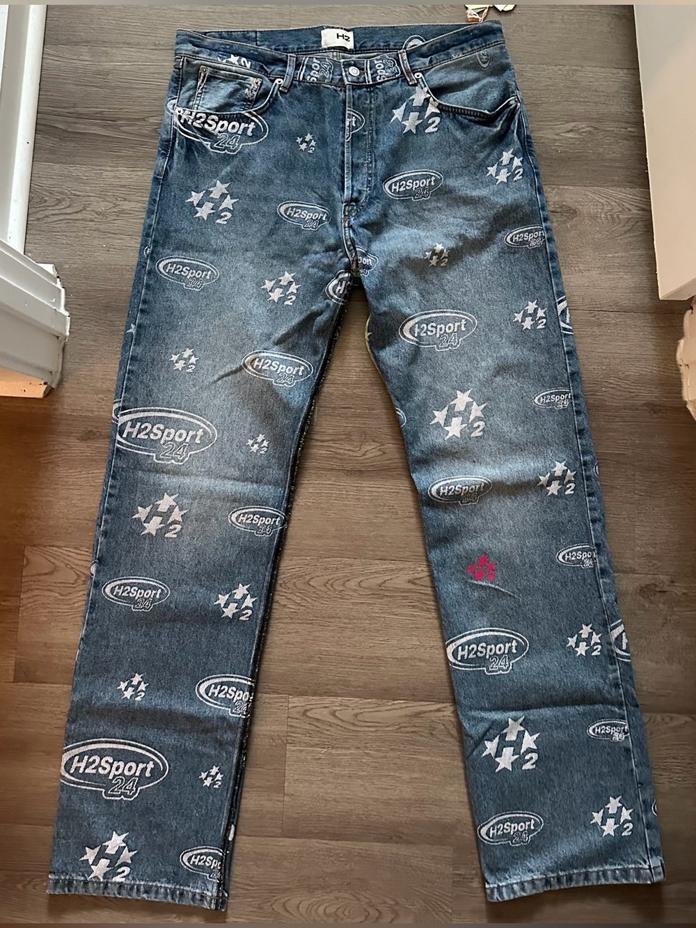 Unisex Heron Preston H2 Printed Blue Denim Jeans